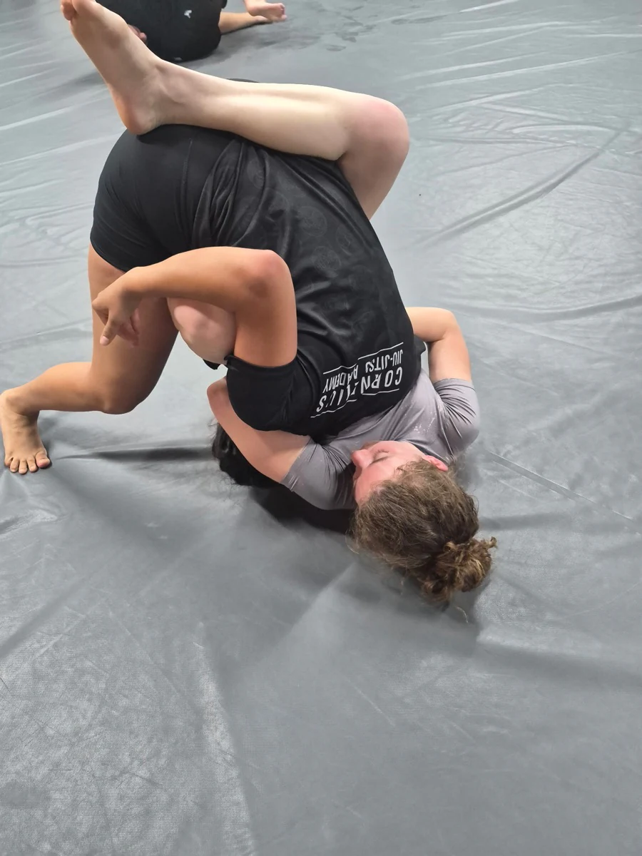 Training partners working through a no-gi ground position